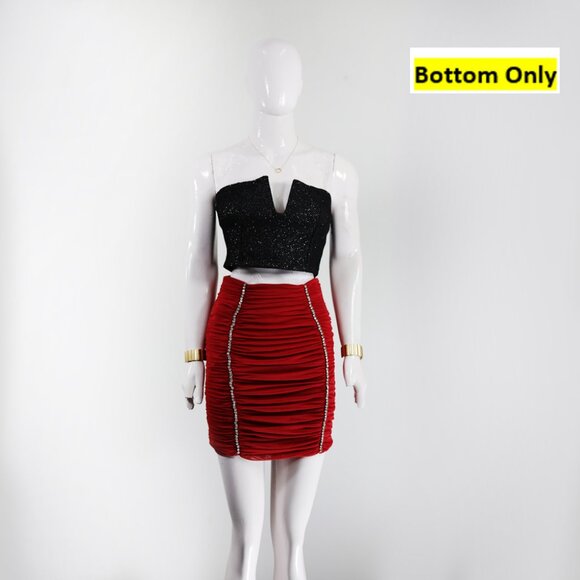 Glam Oh Polly Ruched Red Skirt Party Perfect Bodycon Fit - Picture 1 of 4